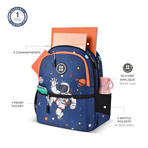 Gear Floating Astronaut 4 Compartment Backpack 15"/20L Small Water Resistant School Bag/Casual 4 Compartment Backpack/Daypack/Kids Bag for Boys/Girls (Navy-Orange) - Image 4