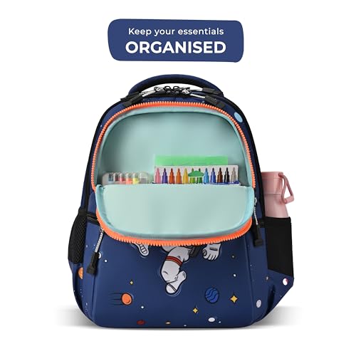Gear Floating Astronaut 4 Compartment Backpack 15"/20L Small Water Resistant School Bag/Casual 4 Compartment Backpack/Daypack/Kids Bag for Boys/Girls (Navy-Orange) - Image 5
