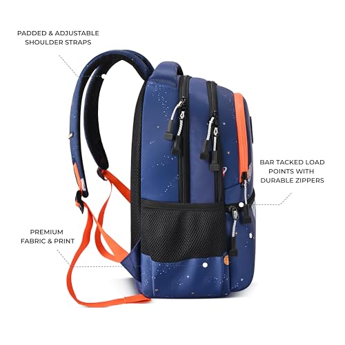 Gear Floating Astronaut 4 Compartment Backpack 15"/20L Small Water Resistant School Bag/Casual 4 Compartment Backpack/Daypack/Kids Bag for Boys/Girls (Navy-Orange) - Image 3