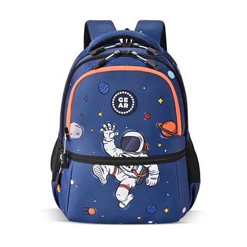 Gear Floating Astronaut 4 Compartment Backpack 15"/20L Small Water Resistant School Bag/Casual 4 Compartment Backpack/Daypack/Kids Bag for Boys/Girls (Navy-Orange) - Image 1