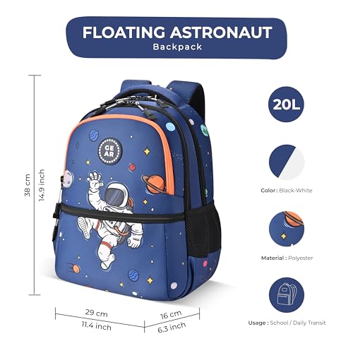 Gear Floating Astronaut 4 Compartment Backpack 15"/20L Small Water Resistant School Bag/Casual 4 Compartment Backpack/Daypack/Kids Bag for Boys/Girls (Navy-Orange) - Image 2