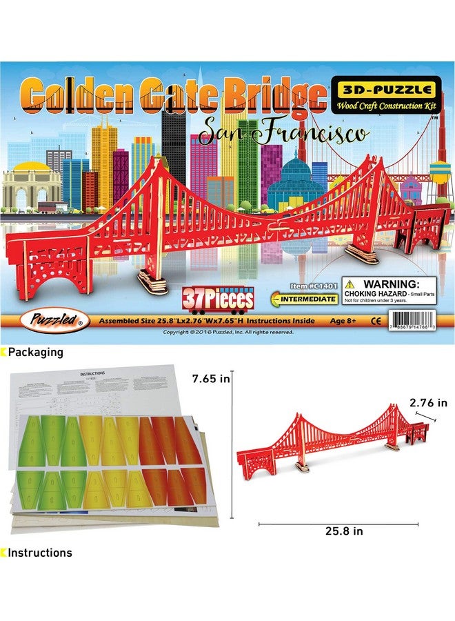 Puzzled 3D Puzzle Colorful Golden Gate Bridge Wood Craft Construction Kit Fun Unique & Educational Diy Wooden Toy Assemble Model Precolored Crafting Hobby Puzzle To Build & Decoration 37 Pieces Pack - Image 2