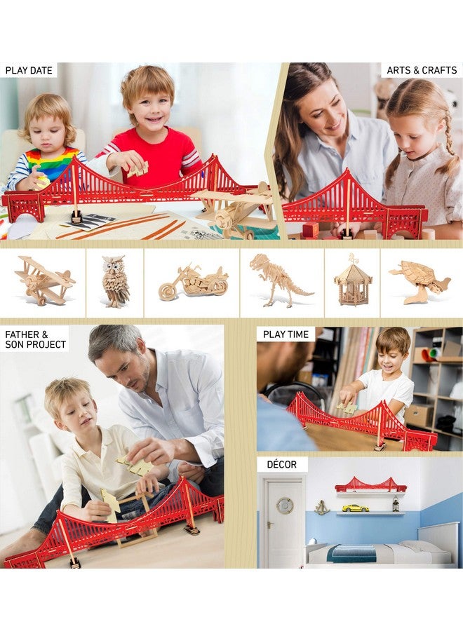 Puzzled 3D Puzzle Colorful Golden Gate Bridge Wood Craft Construction Kit Fun Unique & Educational Diy Wooden Toy Assemble Model Precolored Crafting Hobby Puzzle To Build & Decoration 37 Pieces Pack - Image 4