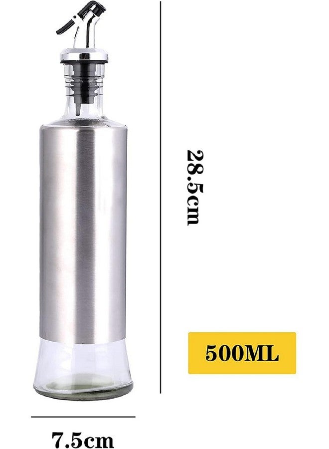 Baskety Glass Combo of Oil & Vinegar Cruet Seasoning for Dining Table Home Kitchen Cooking Oil or Vinegar Dispenser 500ml Steel Pack 1 - Image 2
