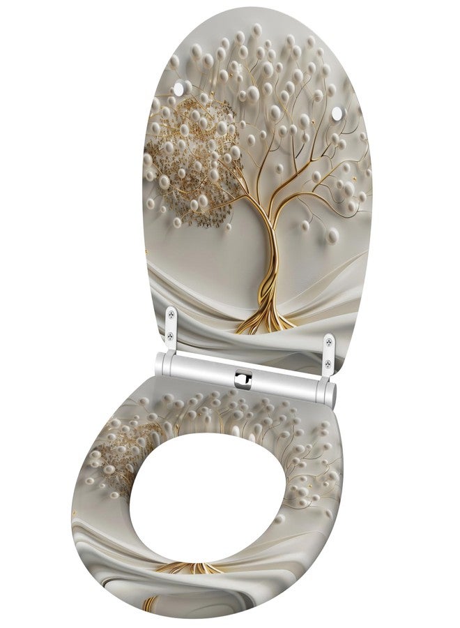 Sanilo Wooden Toilet Seat with Quick Release & Soft Close [ROUND] - Decorative & Slow Close Molded Wood Seat - With One Click for Easy Installation & Cleaning - With Adjustable Fit (Tree of Life) - Image 4