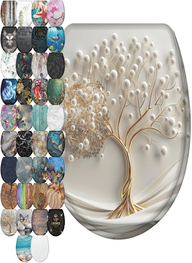 Sanilo Wooden Toilet Seat with Quick Release & Soft Close [ROUND] - Decorative & Slow Close Molded Wood Seat - With One Click for Easy Installation & Cleaning - With Adjustable Fit (Tree of Life) - Image 1