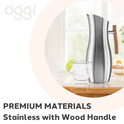 OGGI Slimline Stainless Steel Pitcher- Stainless Steel Water w/Ice Guard, Water Carafe, Great Metal Container for Entertaining, Ideal 68oz / 2 Lt Drink Pitcher - Image 5