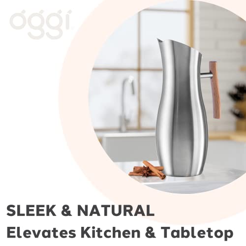 OGGI Slimline Stainless Steel Pitcher- Stainless Steel Water w/Ice Guard, Water Carafe, Great Metal Container for Entertaining, Ideal 68oz / 2 Lt Drink Pitcher - Image 3