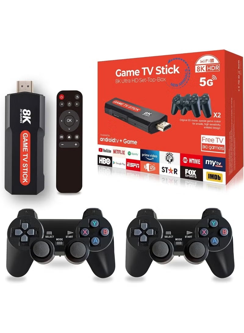 ELTRAZONE Game TV Stick 8K Ultra HD Set-Top Box, Android TV & Gaming Device with Wi-Fi 6, 8K HDR, 33 Built-In Games, 2 Game Controllers & 3D Joysticks - Image 2