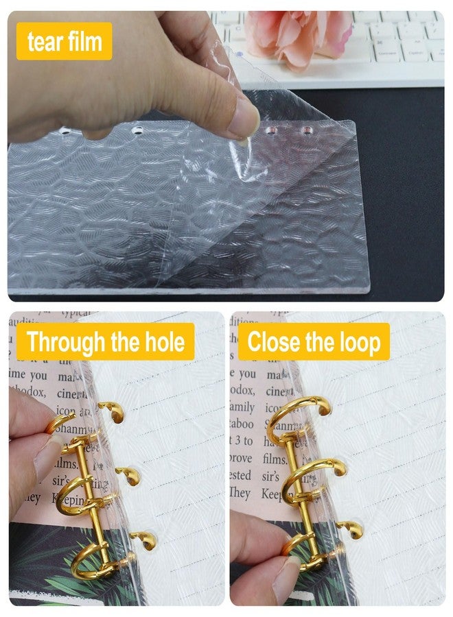 MultiBey A5 Clear Acrylic Binder with Gold Rings, Refillable 6-Ring Notebook Cover Includes 45 Lined Papers, Planner for Journal, Notes & Budget (Shell-Grain) - Image 3