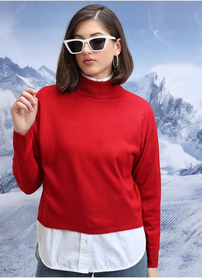 Tokyo Talkies Ribbed High Neck Sweater with Long Sleeves by Styli  - Image 1