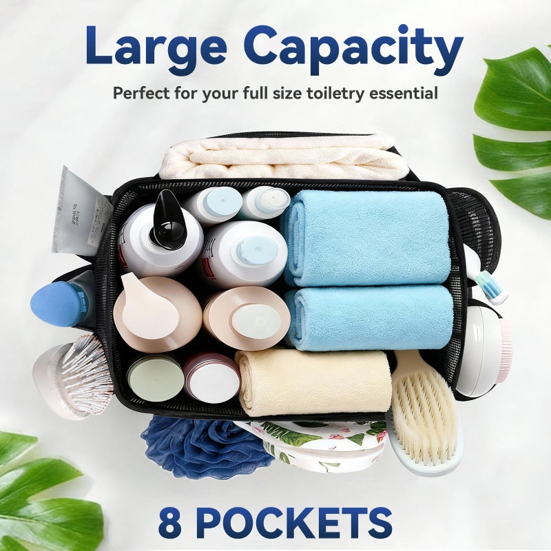YASONIC Mesh Shower Caddy Portable for Dorm College Room Essentials, 8-Pocket Large Shower Bag with Double Handles, Hanging Shower Basket for Beach, Swimming, Bathroom, Beach, Camp, Gym, Black - Image 4
