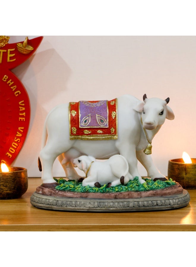 alikiki تمثال إله هندوسي على شكل بقرة وعجل - طول 6.7 بوصة، تمثال هندي على شكل بقرة مع تماثيل صغيرة على شكل عجل، هدايا للأصدقاء الهنود والعائلة والأصدقاء والعائلة وهدايا ديوالي وعنصر مورتي بوجا والمكتب المنزلي وديكور معبد ماندر بوجا - Image 5