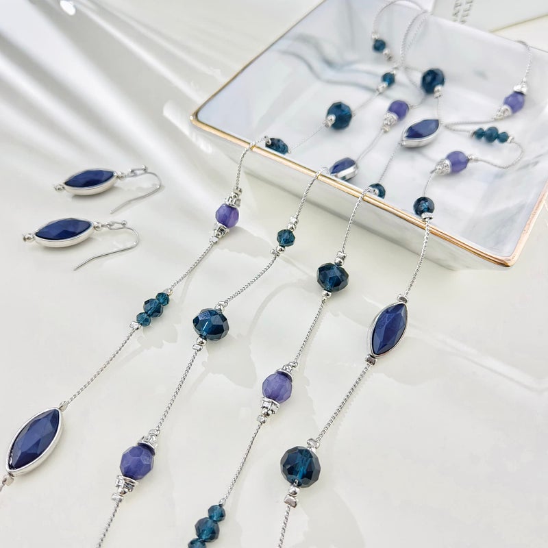 Coiris Earring and Necklace Set for Women 2 Layer Beaded Long Collar Statement Strand Necklace Fashion Trendy Dangle Earrings Boho Jewelry Sets for Women (N0098-Dark Blue) - Image 4
