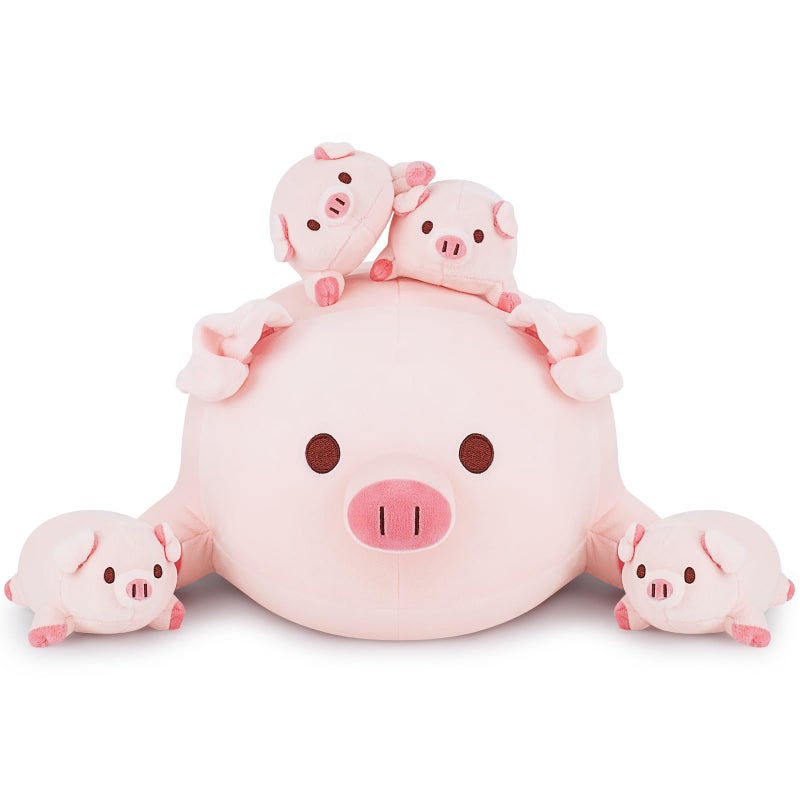 Achwishap 5PCS Pig Family Pig Stuffed Animal Mommy with 4 Pig Babies Plush Cute Pig Plush Pillow Cushion Doll Kawaii Pig Plush Toy Hugging Pillow for Kids Adult(16  Pig Family) - Image 2