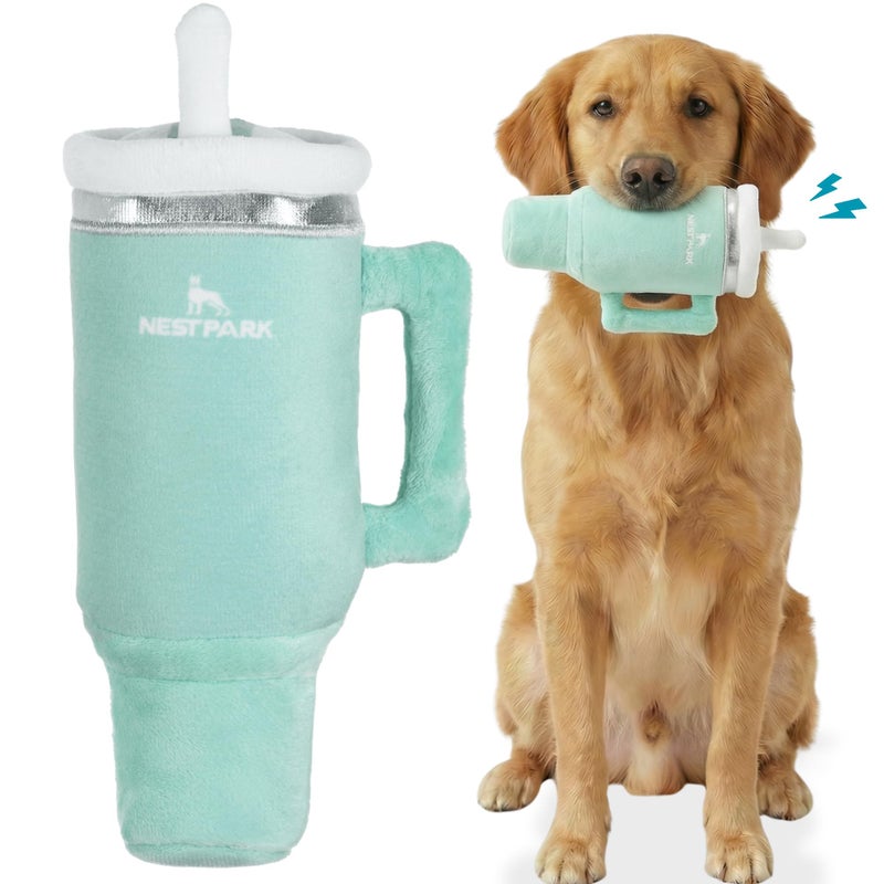 Nestpark Tumbler Cup Funny Dog Toy - Parody Plush Squeaky Crinkle Dog Toy (Seafoam Green) - Image 1