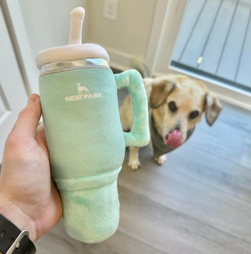 Nestpark Tumbler Cup Funny Dog Toy - Parody Plush Squeaky Crinkle Dog Toy (Seafoam Green) - Image 5