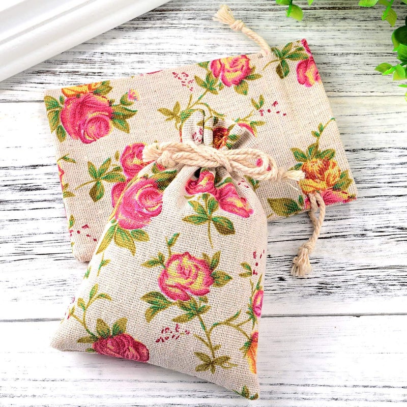Pangda 30 Pieces Small Size Rose Drawstring Bags Burlap Flower Pouch Bag Linen Gift Pocket Jewelry Pouch for Wedding DIY Craft Party (3.9 x 5 Inch) - Image 5