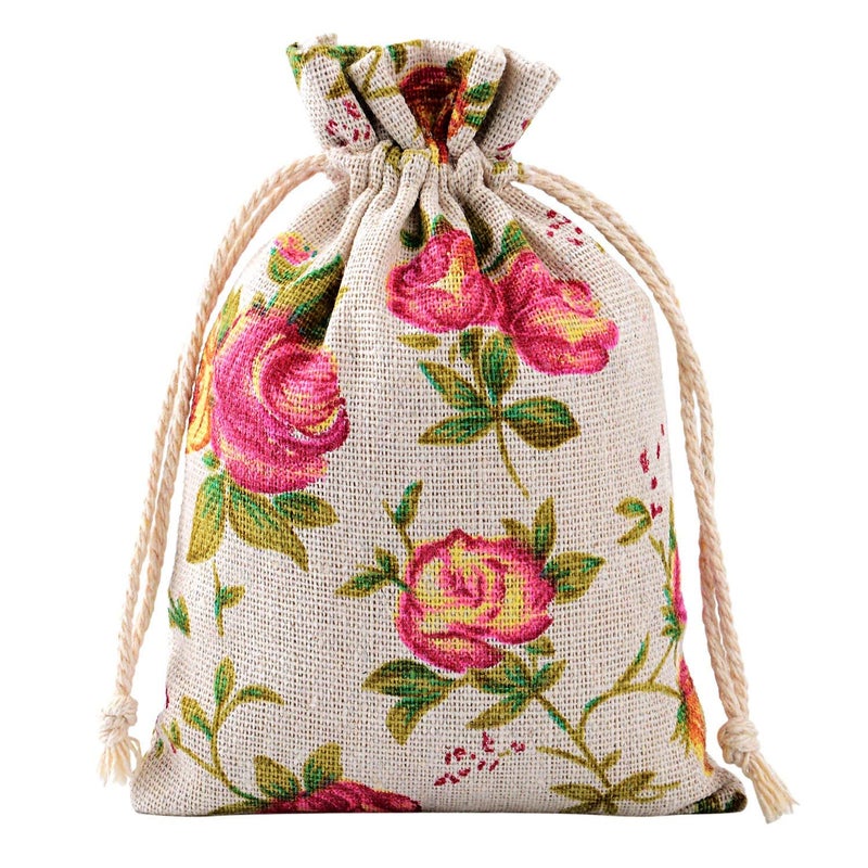 Pangda 30 Pieces Small Size Rose Drawstring Bags Burlap Flower Pouch Bag Linen Gift Pocket Jewelry Pouch for Wedding DIY Craft Party (3.9 x 5 Inch) - Image 4