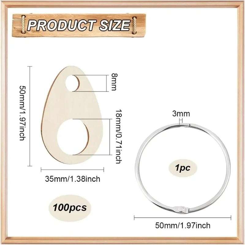 100 Pcs Teardrop Wood Thread Drops 1.9x1.3inch Cross Stitch Organization with Floss Ring for Craft DIY Sewing Storage - Image 2