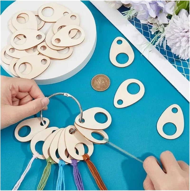 100 Pcs Teardrop Wood Thread Drops 1.9x1.3inch Cross Stitch Organization with Floss Ring for Craft DIY Sewing Storage - Image 3