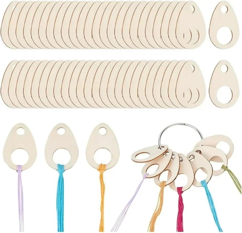 100 Pcs Teardrop Wood Thread Drops 1.9x1.3inch Cross Stitch Organization with Floss Ring for Craft DIY Sewing Storage - Image 1