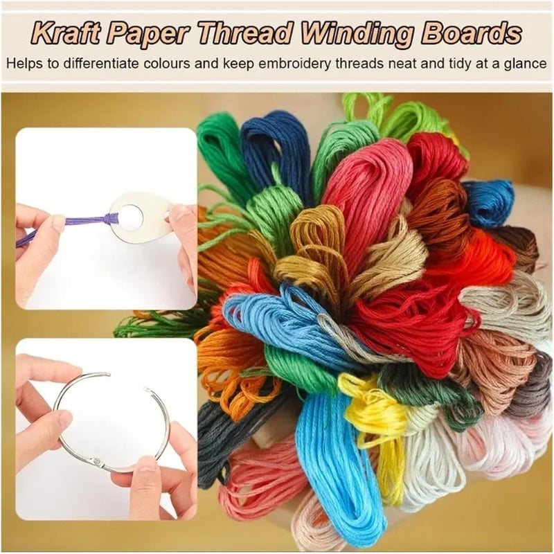100 Pcs Teardrop Wood Thread Drops 1.9x1.3inch Cross Stitch Organization with Floss Ring for Craft DIY Sewing Storage - Image 4