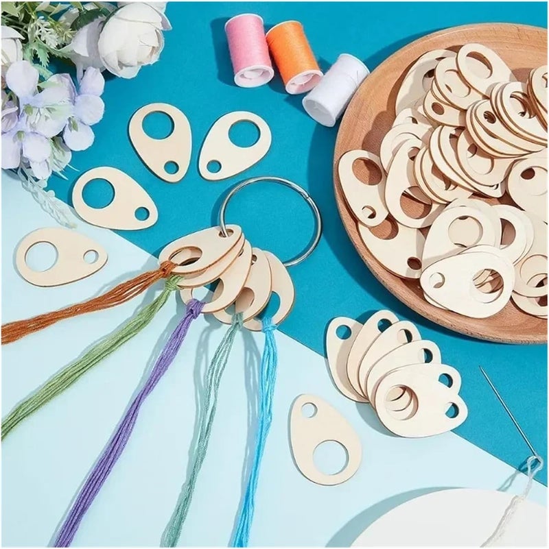 100 Pcs Teardrop Wood Thread Drops 1.9x1.3inch Cross Stitch Organization with Floss Ring for Craft DIY Sewing Storage - Image 5