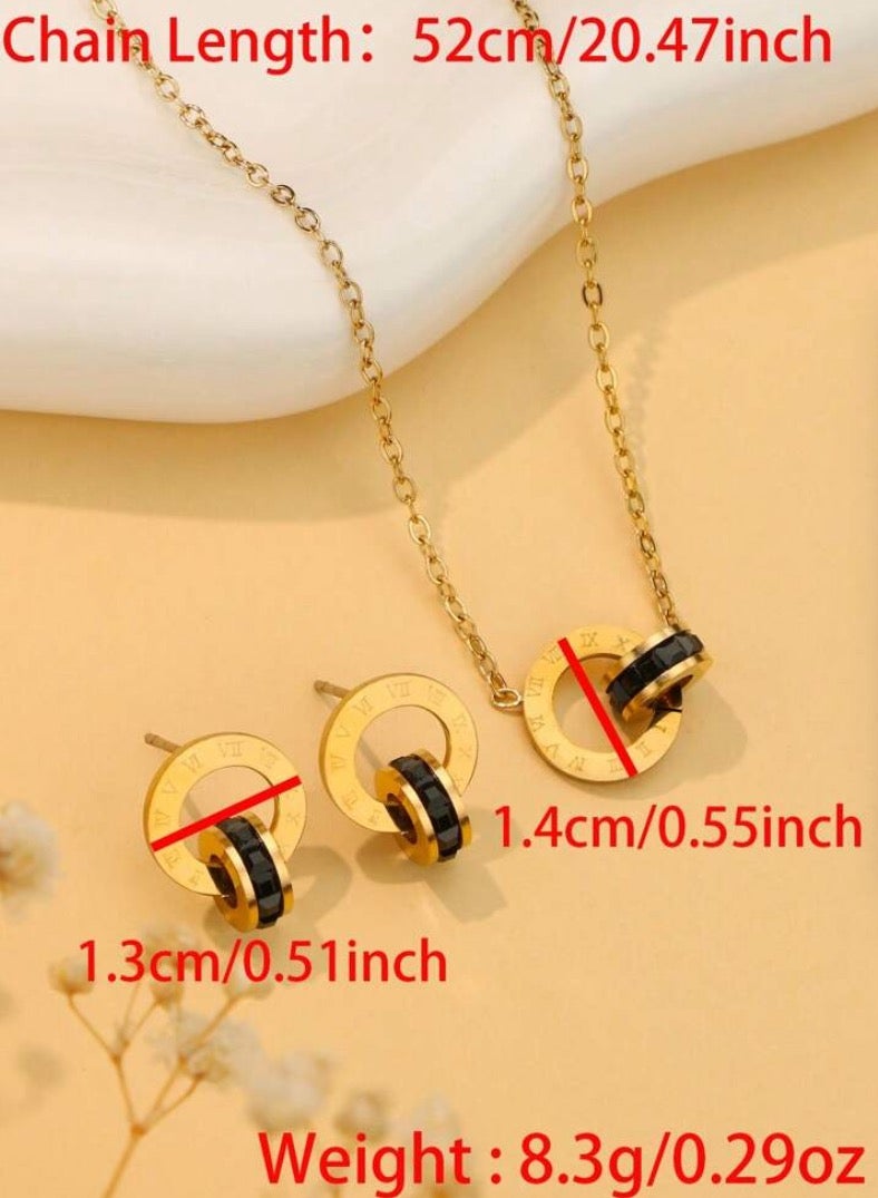 Elegant Stainless Steel Gold Plated Necklace u0026 Earrings Jewellery Set For Women  - Image 4