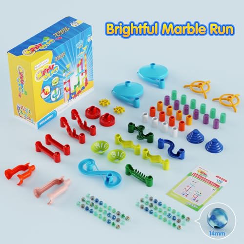 MaxTronic Marble Run Toy, 110pcs Marble Maze Kit STEM Educational Learning Toy for Kids, Mable Race Construction Railway Building Blocks with 60 Marbles Birthday Gift for Boys Girls 3 4 5 6 7 8 + Years Old - Image 2