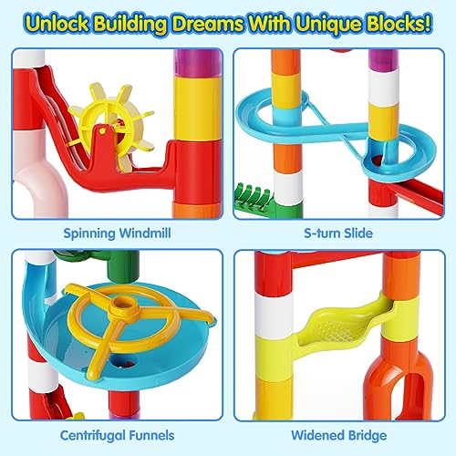 MaxTronic Marble Run Toy, 110pcs Marble Maze Kit STEM Educational Learning Toy for Kids, Mable Race Construction Railway Building Blocks with 60 Marbles Birthday Gift for Boys Girls 3 4 5 6 7 8 + Years Old - Image 4