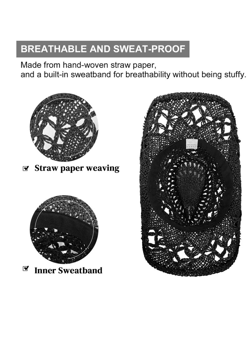 Excefore Straw Cowboy Hat for Women, Sun Hat Men, Womens Beach Hat with Beaded Band - Image 5