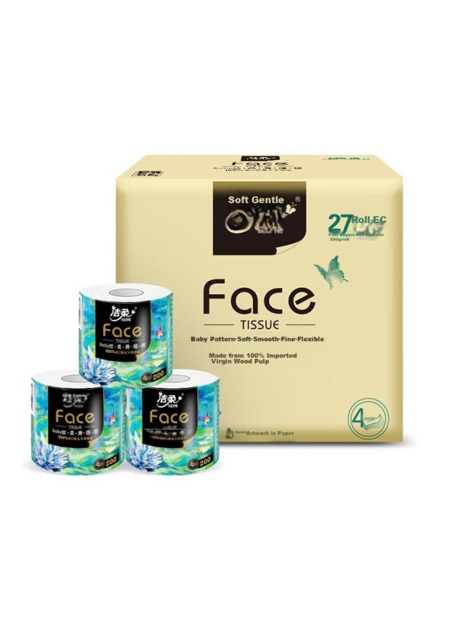 CS Jierou Core Roll Toilet Paper, Art Oil Painting Face Thickened 4-ply 200g*27 Rolls, Fine And Smooth Tissue Paper, Whole Box - Image 2