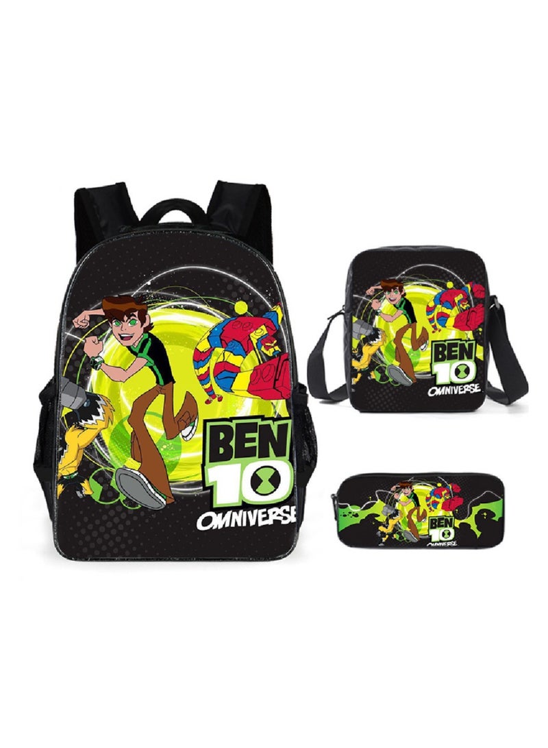 SKT Shiketro Ben 10 Backpack Student Schoolbag Anime Cartoon Backpack Backpack 29*16*42CM + Shoulder Bag 19*6*23CM + Pen Bag 24*7*11CM Three-piece Set - Image 1