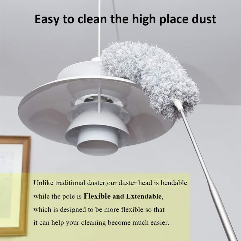 DELUX Microfiber Feather Duster Extendable Duster with 100 inches Extra Long Pole, Bendable Head & Long Handle Dusters for Cleaning Ceiling Fan, High Ceiling, Blinds, Furniture & Cars Gray - Image 4