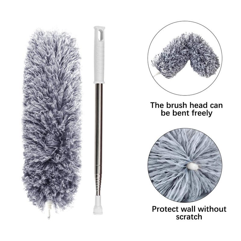 DELUX Microfiber Feather Duster Extendable Duster with 100 inches Extra Long Pole, Bendable Head & Long Handle Dusters for Cleaning Ceiling Fan, High Ceiling, Blinds, Furniture & Cars Gray - Image 3