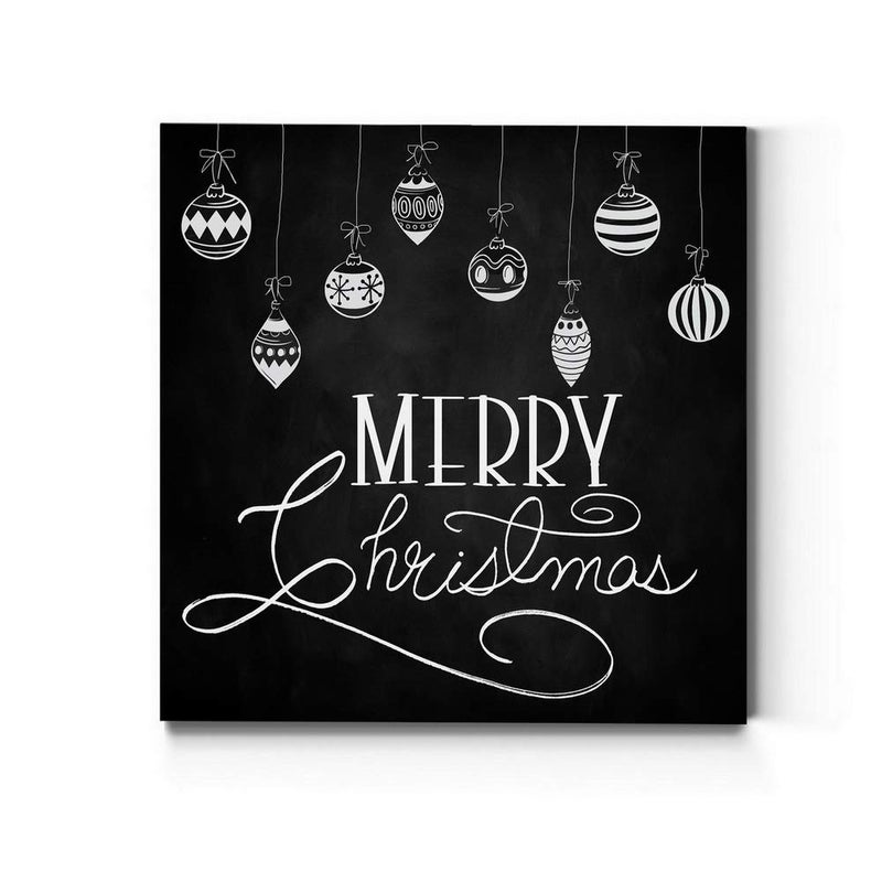 Renditions gallery Merry christmas Ornaments Wall Art  charming Winter Artwork  Black & White chalkboard Look  Premium gallery Wrapped canvas Decor  Ready to Hang  10 in H x 10 in W  Made in America (Wc25-42368-1010)
