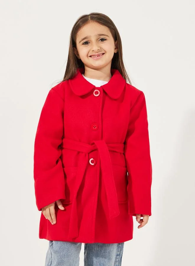Styli Girls Wool Like Belted Coat