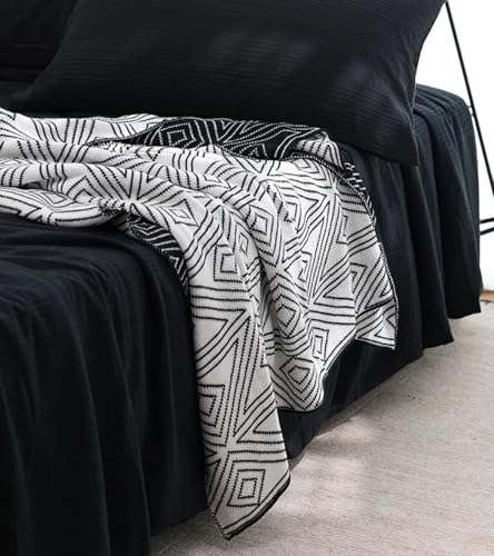 ELASAD Black and White Throw Blankets Queen Size, Knitted Modern Patterned Throw Blanket, Soft Lightweight Woven Throw Blanket for Sofa Couch Bed and Living Room, Black&White (60x80 Inch) - Image 2