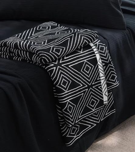 ELASAD Black and White Throw Blankets Queen Size, Knitted Modern Patterned Throw Blanket, Soft Lightweight Woven Throw Blanket for Sofa Couch Bed and Living Room, Black&White (60x80 Inch) - Image 4