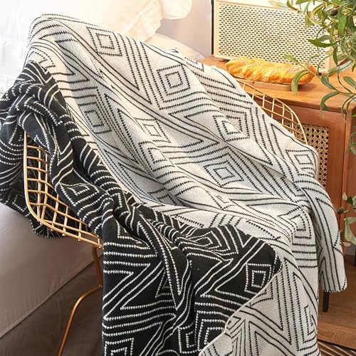 ELASAD Black and White Throw Blankets Queen Size, Knitted Modern Patterned Throw Blanket, Soft Lightweight Woven Throw Blanket for Sofa Couch Bed and Living Room, Black&White (60x80 Inch) - Image 1