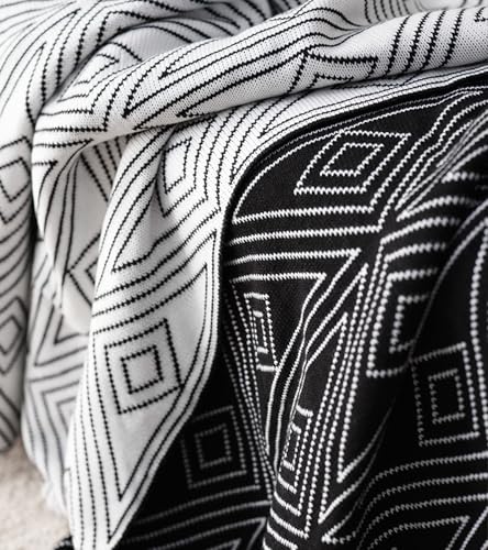 ELASAD Black and White Throw Blankets Queen Size, Knitted Modern Patterned Throw Blanket, Soft Lightweight Woven Throw Blanket for Sofa Couch Bed and Living Room, Black&White (60x80 Inch) - Image 3