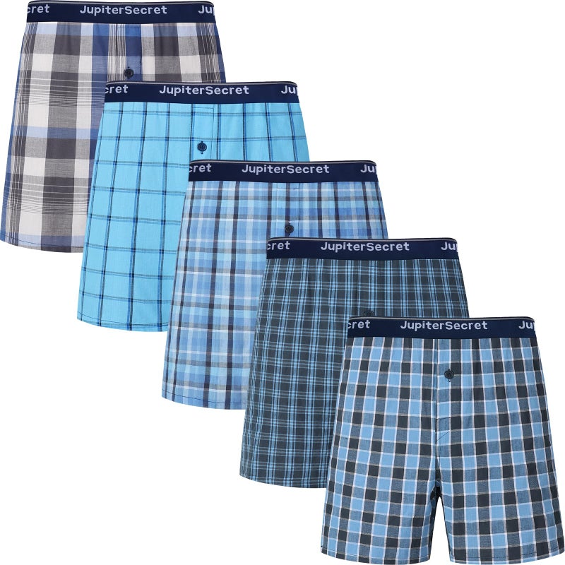 JupiterSecret Men's 100% Cotton Boxer Shorts, Men's Classic Fit Woven Underwear, 5 Pack / 10 Pack - Image 1