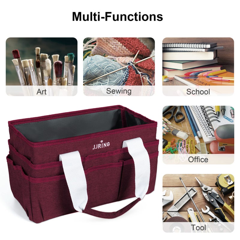 JJRING Craft Organizer Tote Bag, Art Storage Caddy with Multiple Pockets, Dark Red Sewing Bag for Art, Craft, Scrapbooking, School, Medical, and Office - Image 5