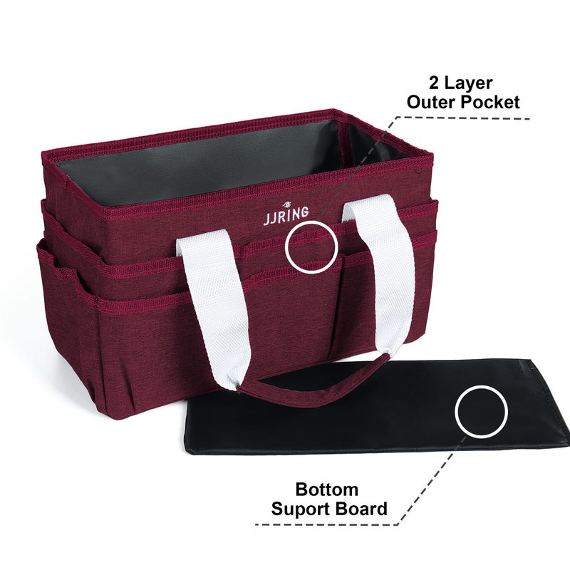 JJRING Craft Organizer Tote Bag, Art Storage Caddy with Multiple Pockets, Dark Red Sewing Bag for Art, Craft, Scrapbooking, School, Medical, and Office - Image 3