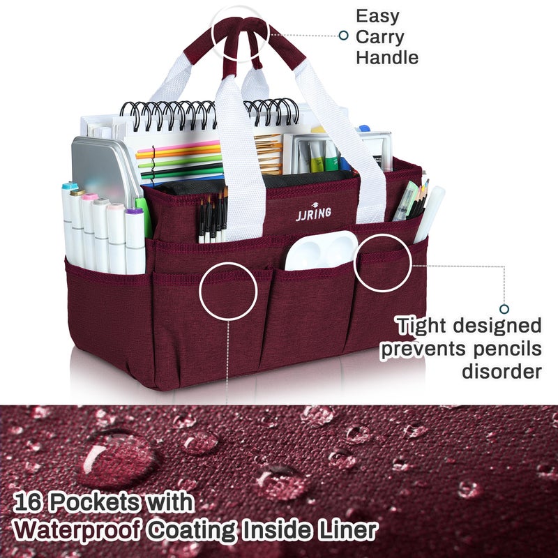 JJRING Craft Organizer Tote Bag, Art Storage Caddy with Multiple Pockets, Dark Red Sewing Bag for Art, Craft, Scrapbooking, School, Medical, and Office - Image 4