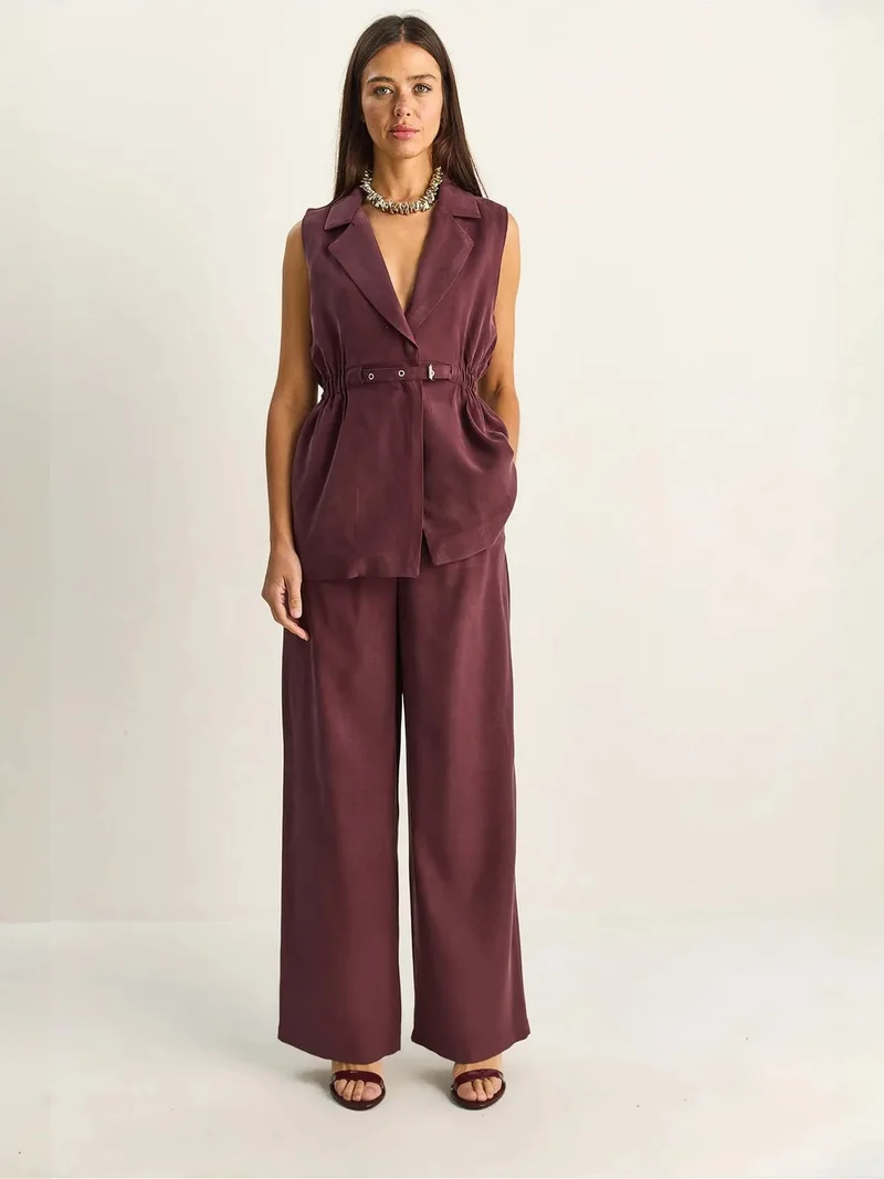 Bianco Lucci LUCCI High Waist Wide Leg Co-ord Set with Jacket Collar