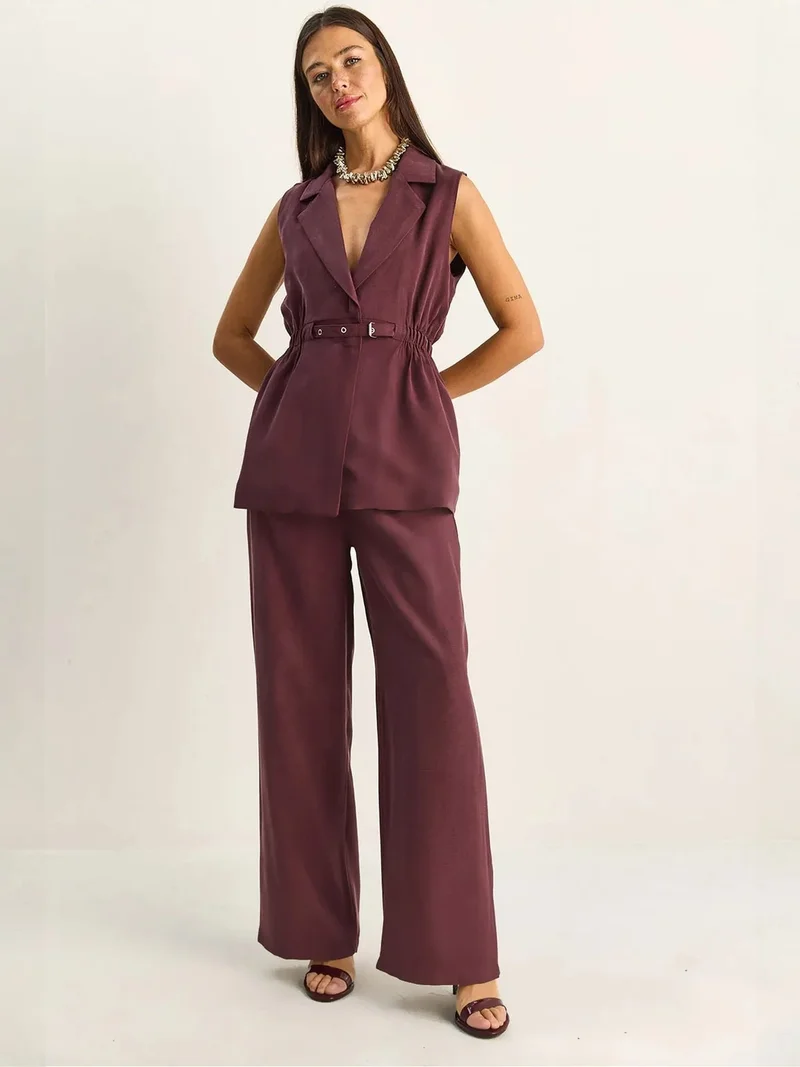 Bianco Lucci LUCCI High Waist Wide Leg Co-ord Set with Jacket Collar