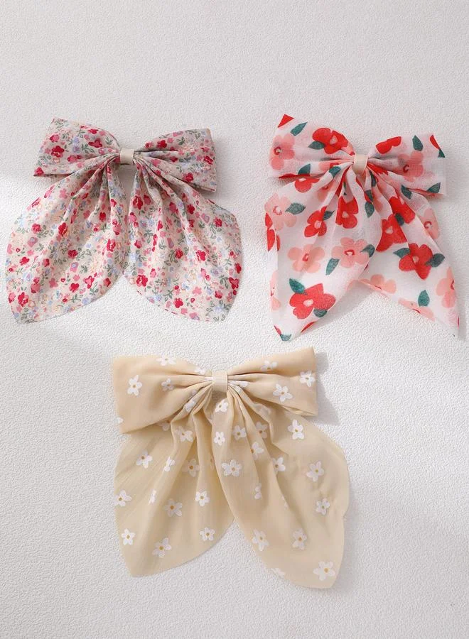 Take Two Pack of 3 - Floral Print Bow Hair Clips