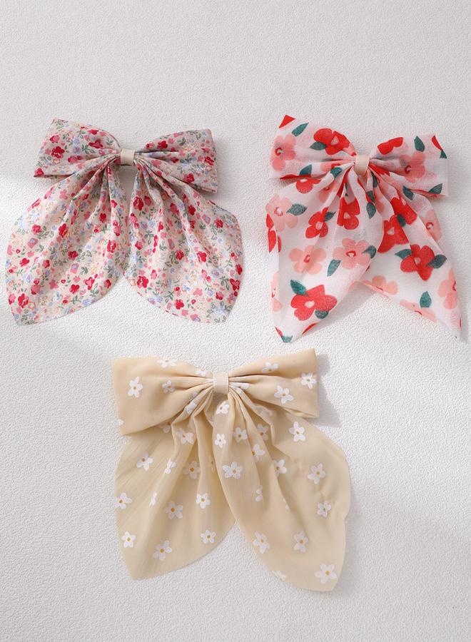 Take Two Pack of 3 - Floral Print Bow Hair Clips - Image 2
